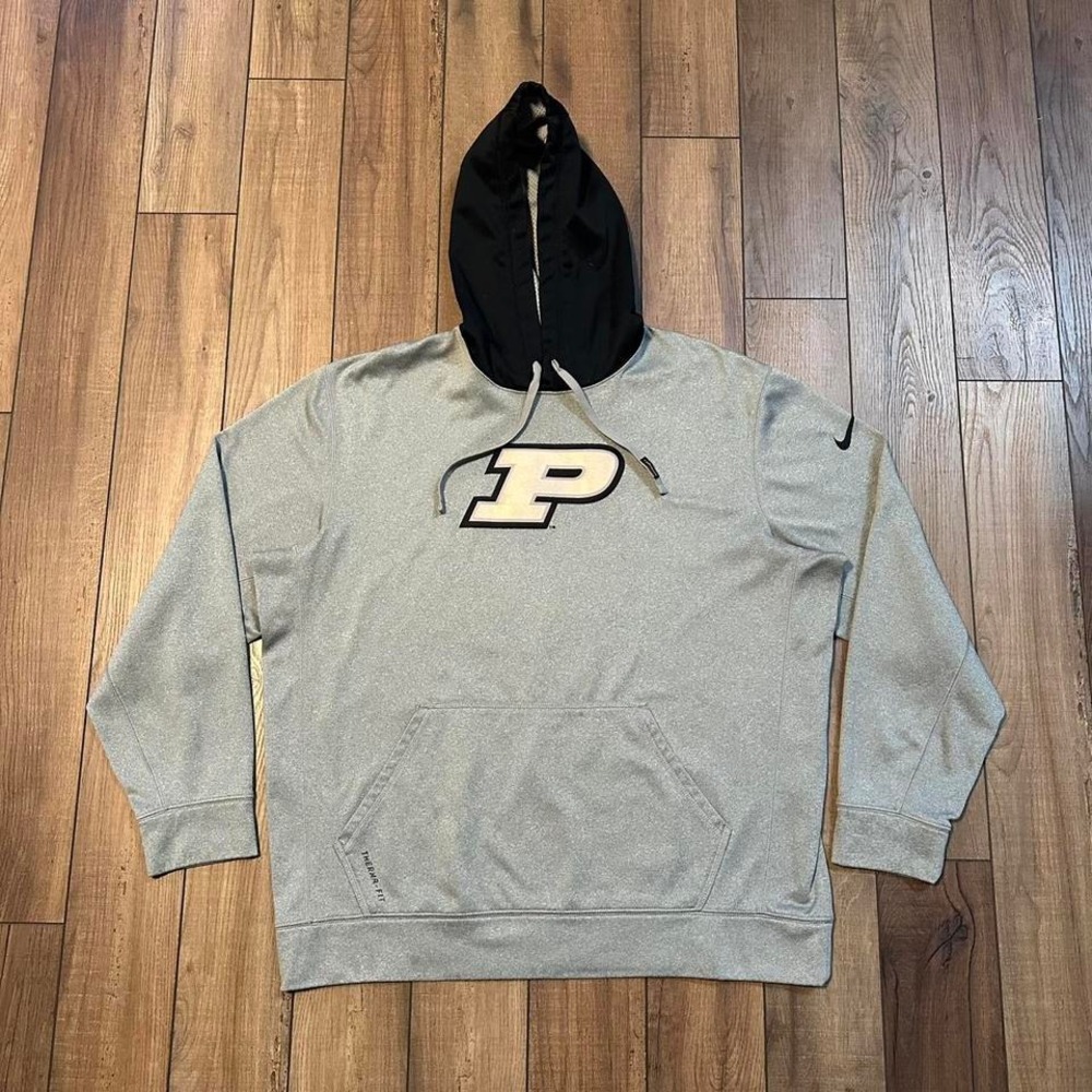 Nike Gray Hoodie with Black Hood and Purdue P Logo